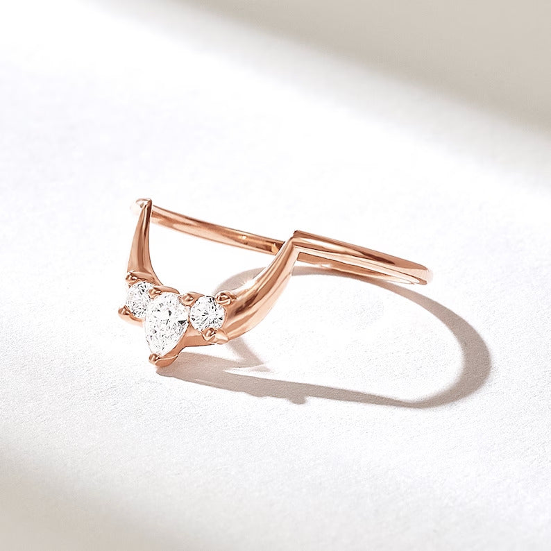 Solid Gold Pear Diamond Tiara Arch Ring