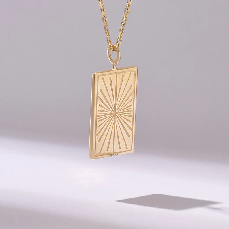 Solid Gold Solid Yellow Gold Moon and Stars Rectangle