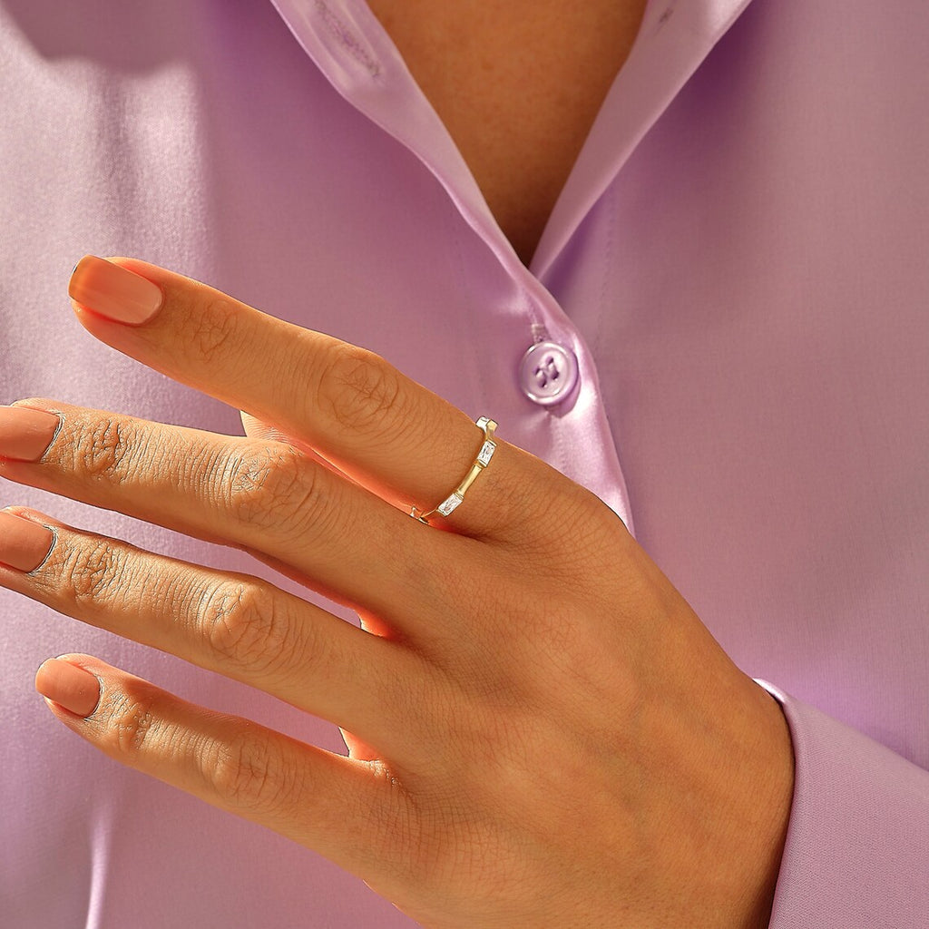 Solid Gold Baguette Diamond Distance Wedding Band (8C3736)