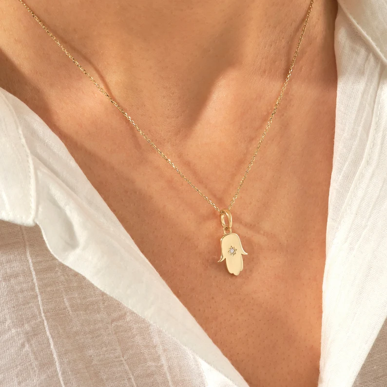 Solid Gold Hamsa Hand Pendant
