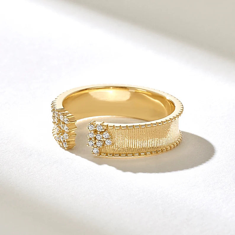 18K Solid Gold Diamond Contemporary Cuff Open Wedding Band