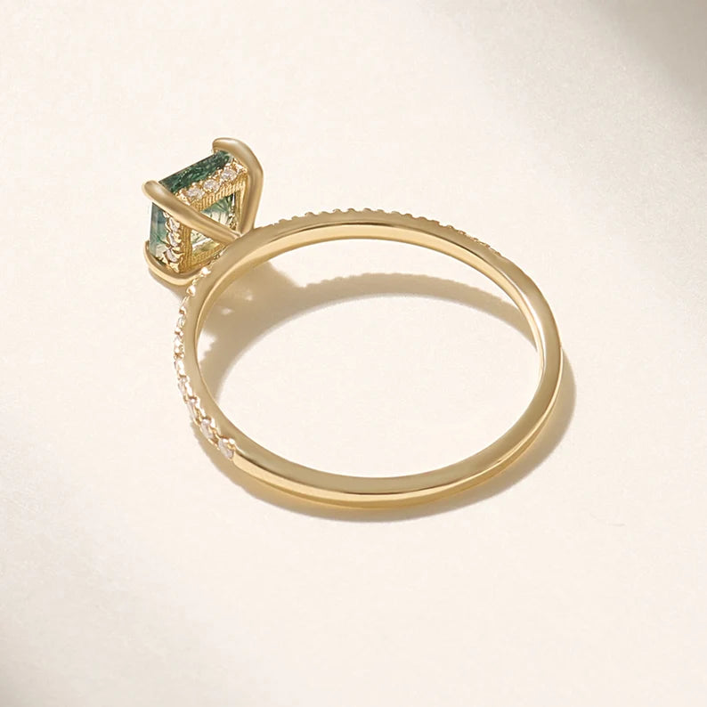 Solid Gold Moss Agate Solitaire Ring