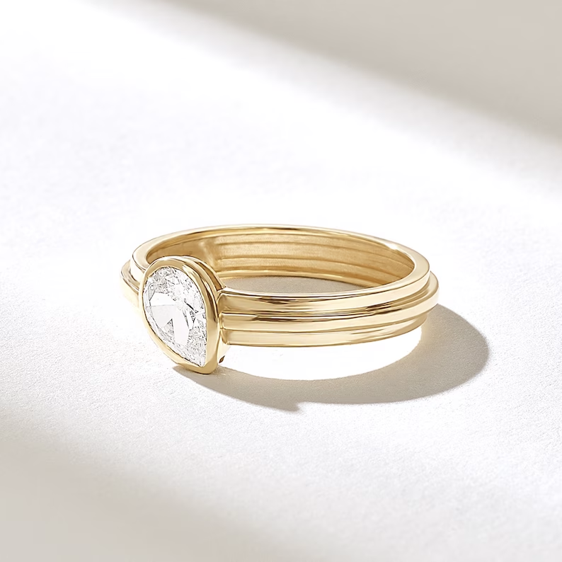 Solid Gold Diamond Pear Engagement Ring