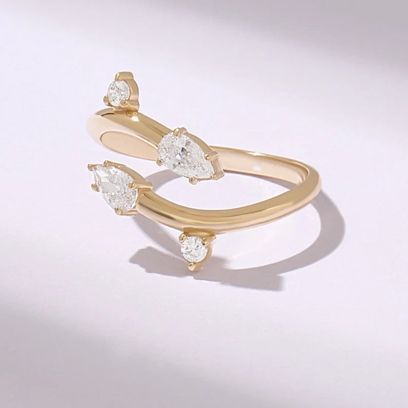Solid Gold Bypass Pear Ring (A0107C)