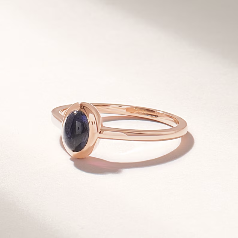 Solid Gold Bezel Iolite Solitaire Ring