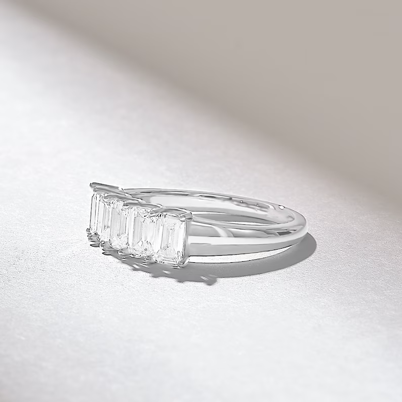 Solid Gold Emerald Cut Diamond Wedding Ring