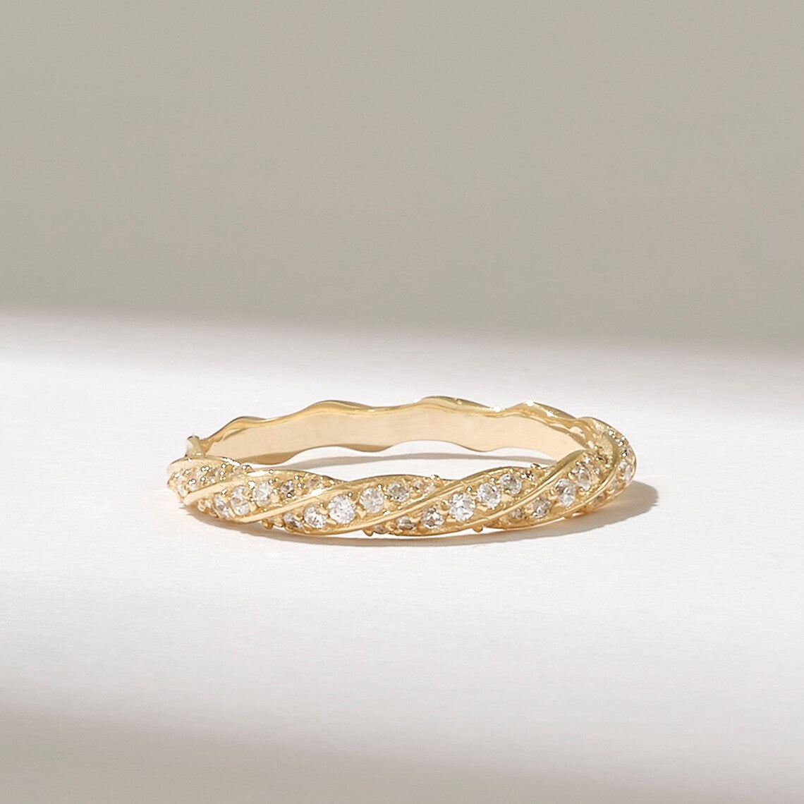 Solid Gold Diamond Twisted Half Eternity Ring