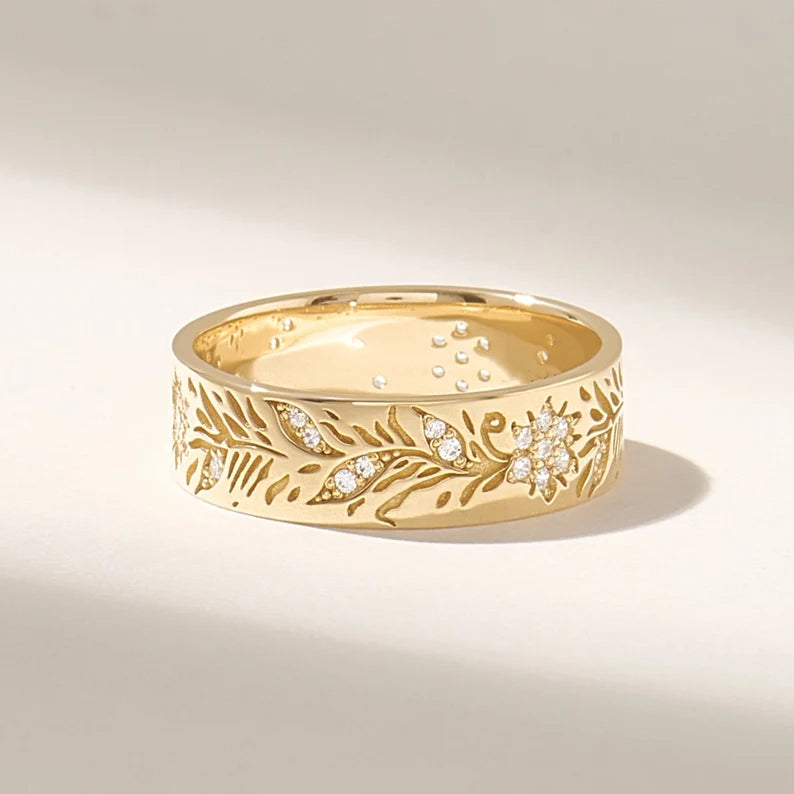 Solid Gold Leaf Engraved Band
