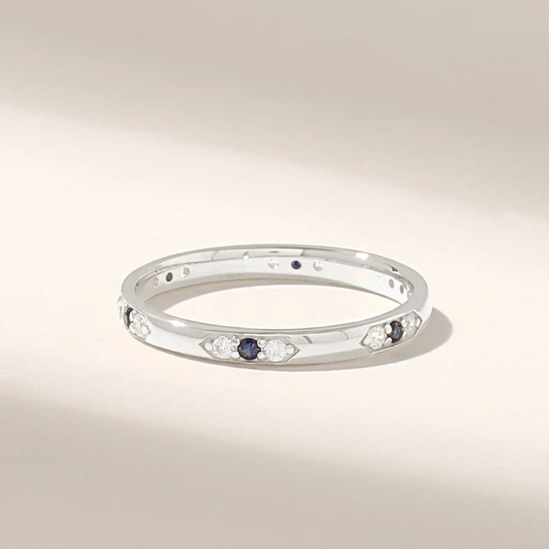 Solid Gold Natural Sapphire Diamond Ring