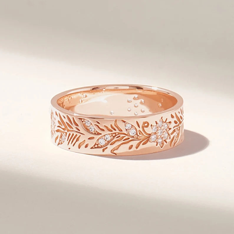 Solid Gold Leaf Engraved Band