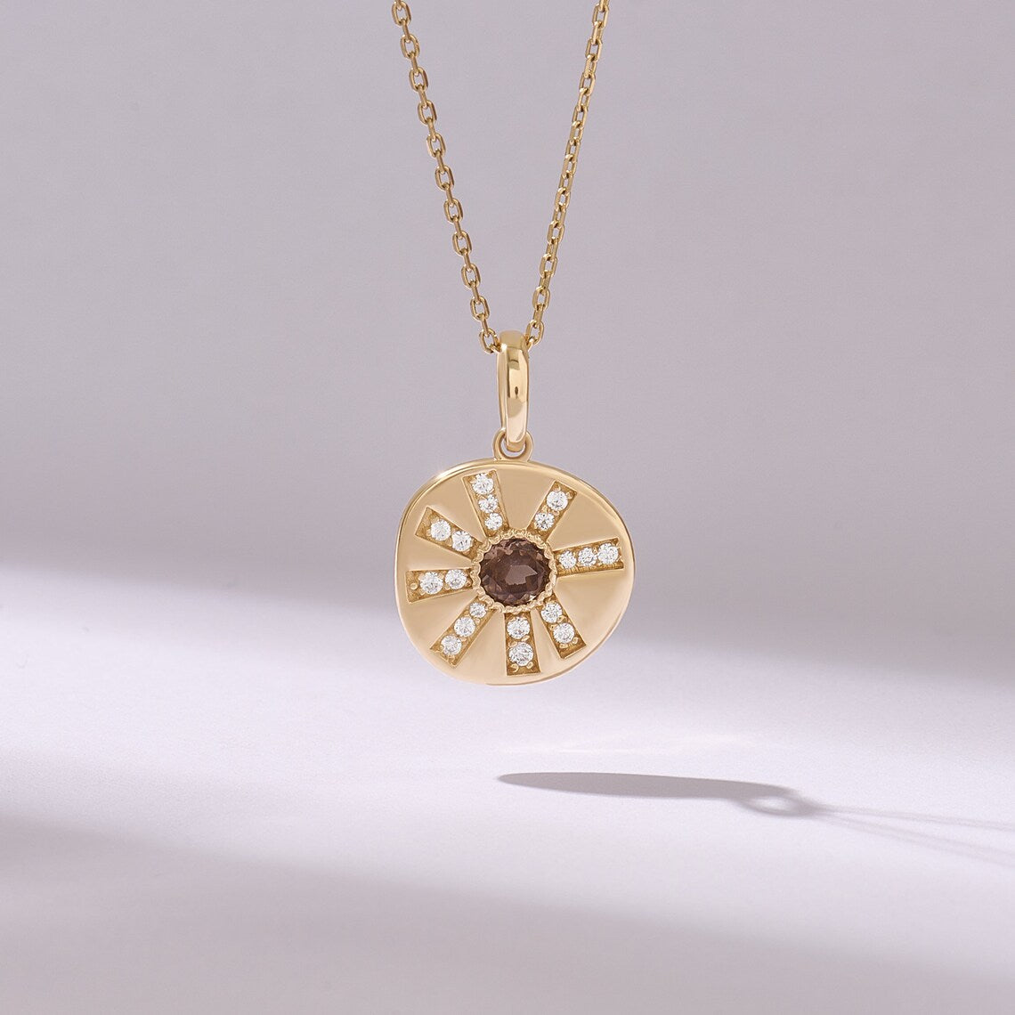 Solid Gold Smoky Gray Round Necklace