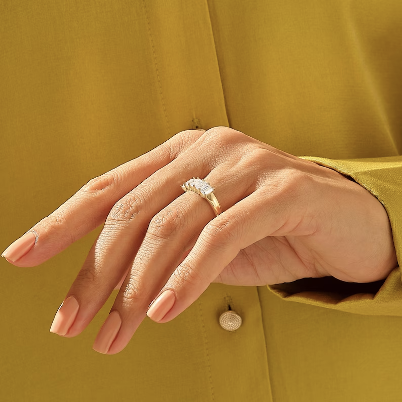 Solid Gold Emerald Cut Diamond Wedding Ring