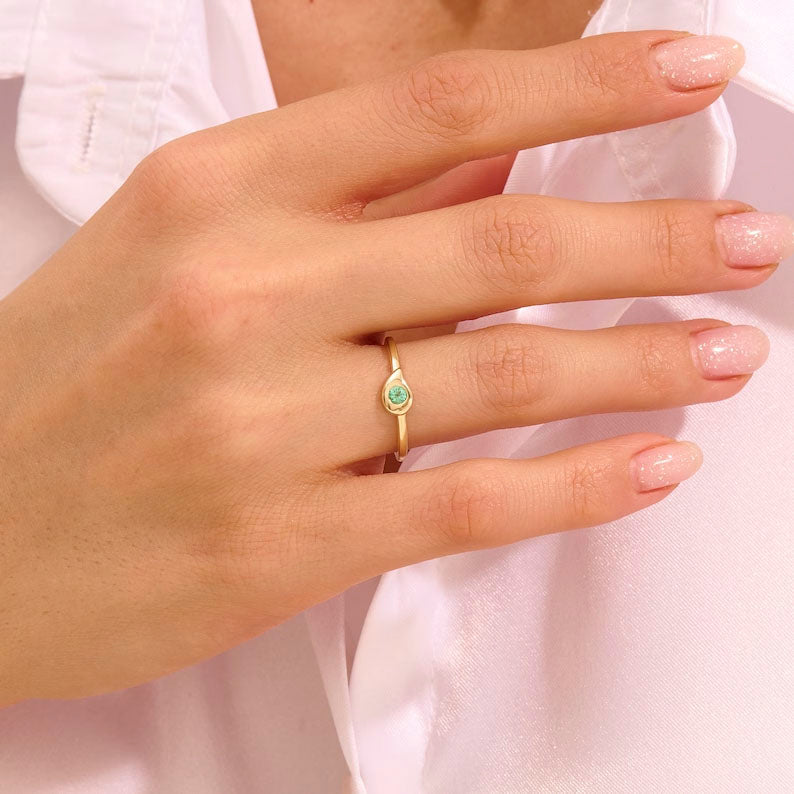Solid Gold Emerald Teardrop Solitaire Ring