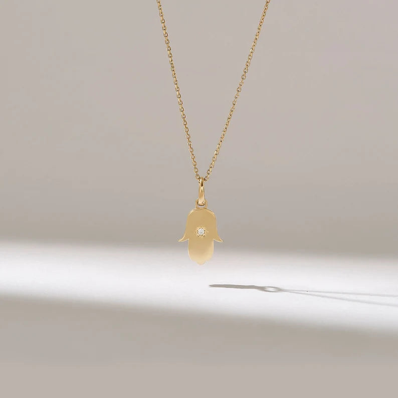 Solid Gold Hamsa Hand Pendant