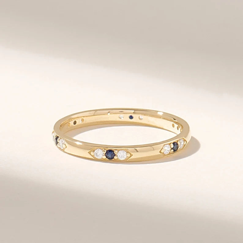 Solid Gold Natural Sapphire Diamond Ring