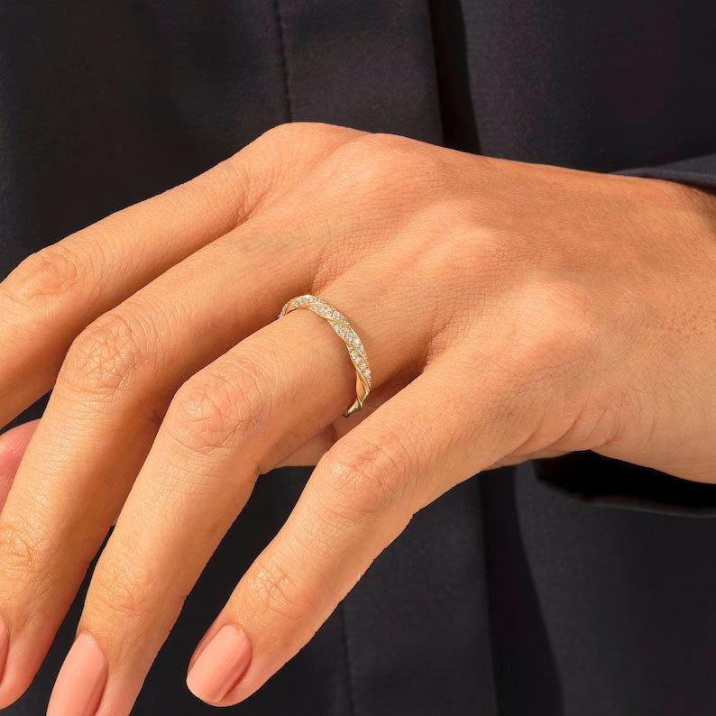 Solid Gold Diamond Twisted Half Eternity Ring