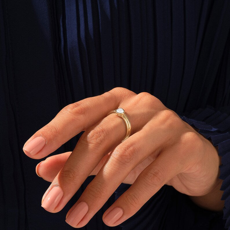 Solid Gold Diamond Pear Engagement Ring