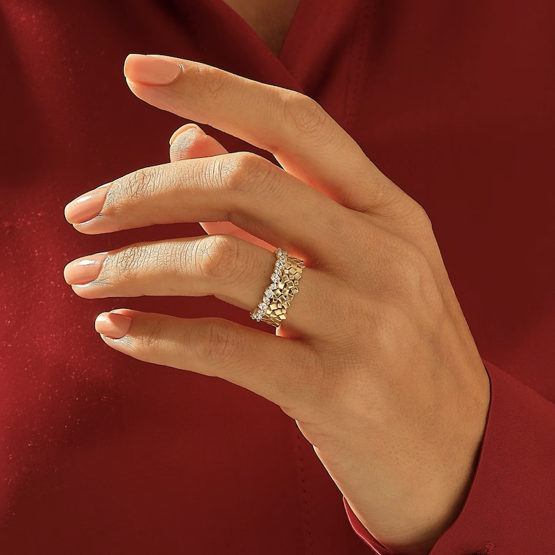 Solid Gold Cluster Diamond Squares Ring