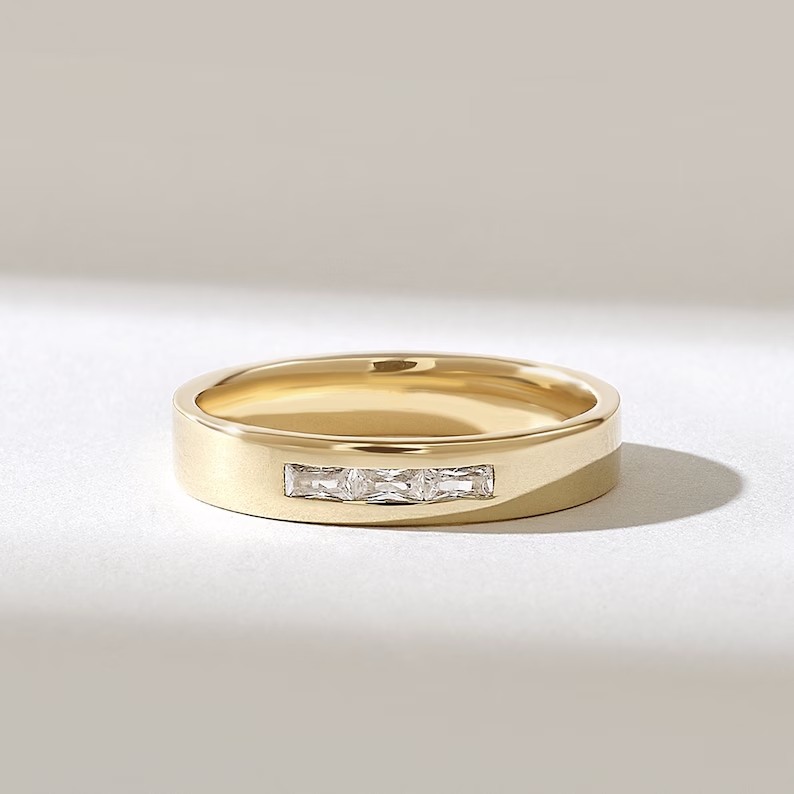 Solid Gold Trio Baguette Diamond Wedding Band