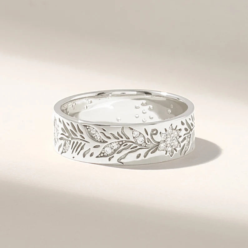 Solid Gold Leaf Engraved Band