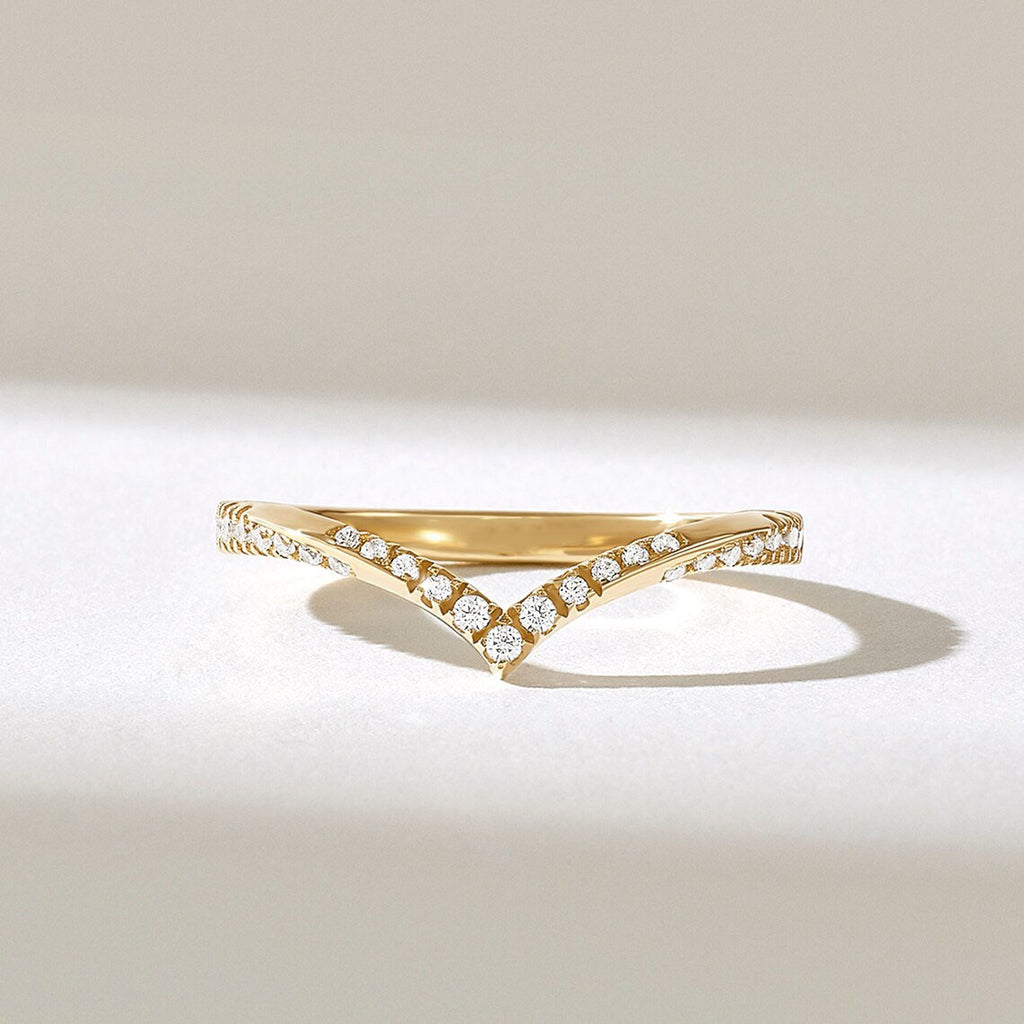 Solid Gold Twisted Pave Diamond Chevron Ring