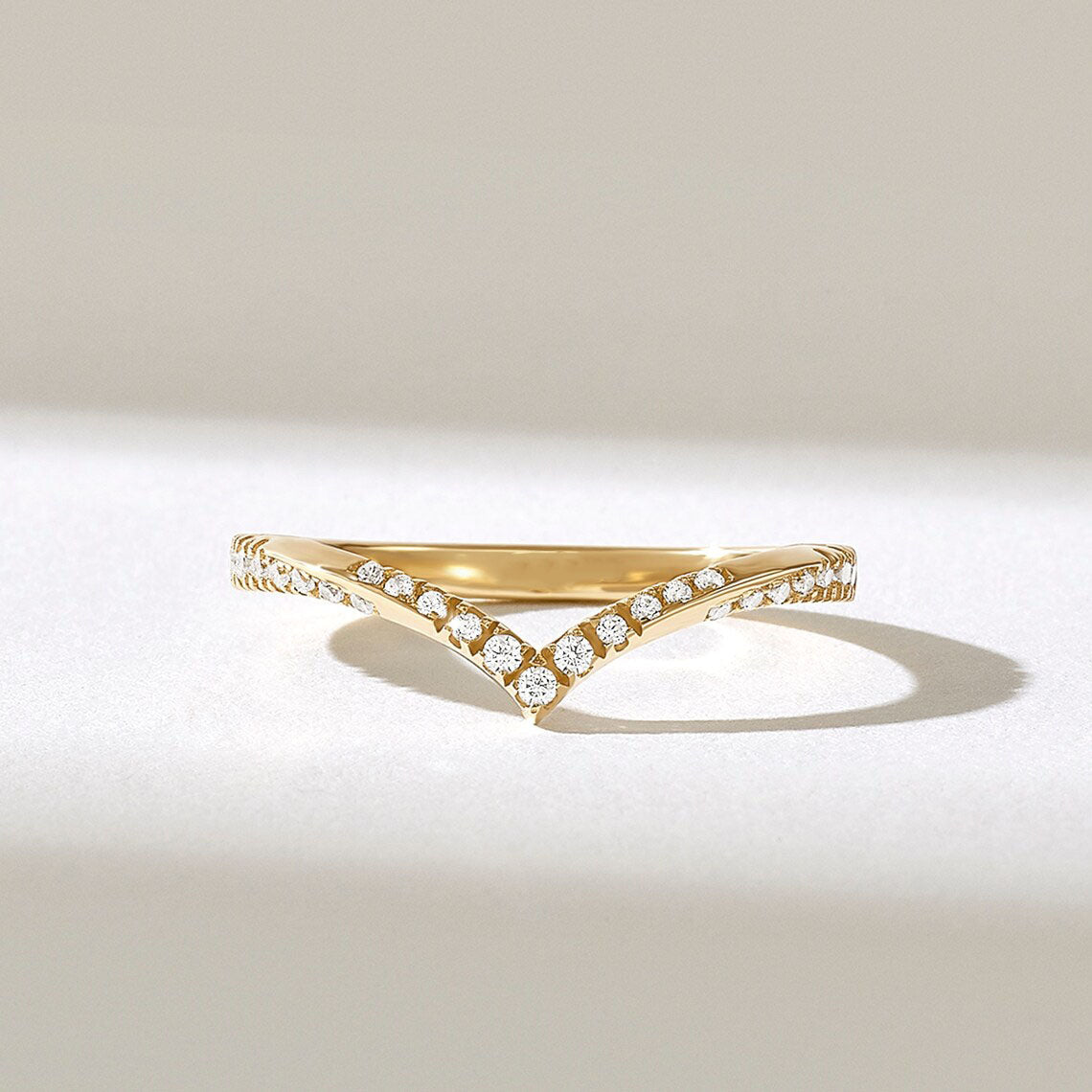 Solid Gold Twisted Pave Diamond Chevron Ring