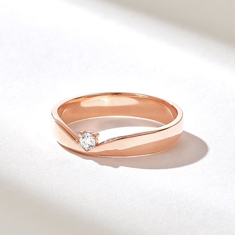 Solid Gold Wishbone Solo Diamond Wedding Band