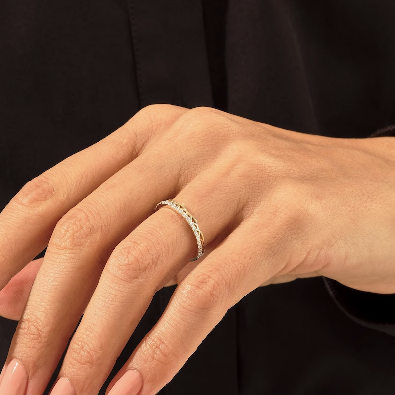 Solid Gold Celtic Knot Diamond Wedding Band