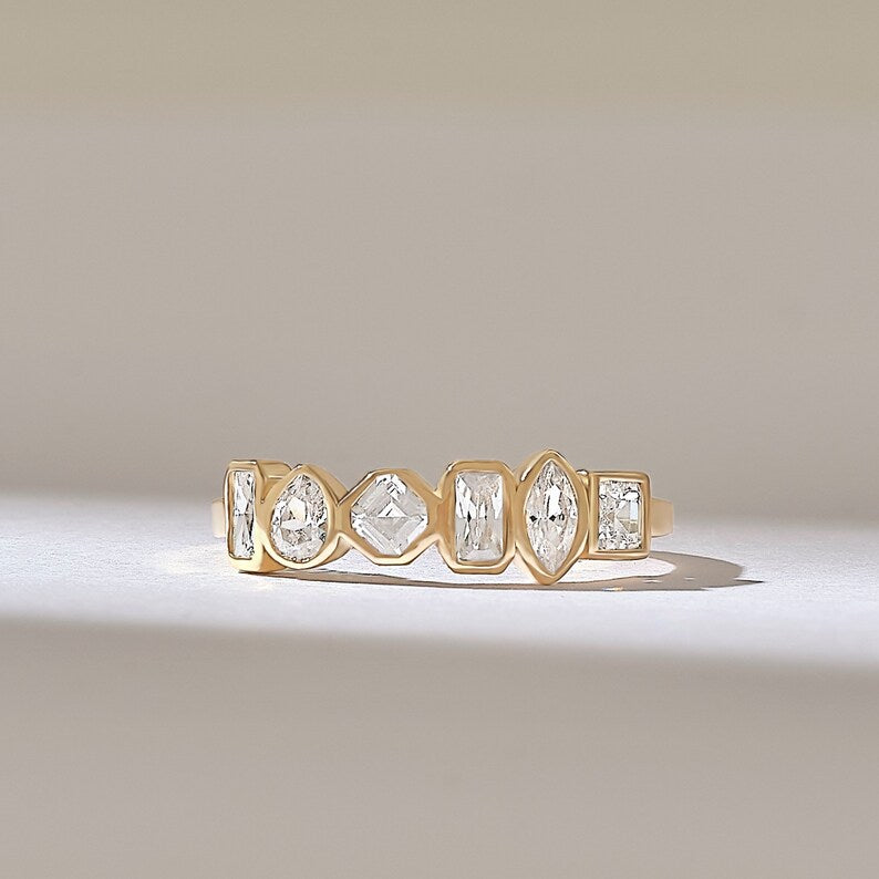 Solid Gold 0.7ctw Mixed Cut Diamond Wedding Ring