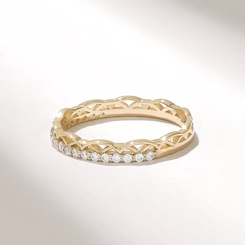 Solid Gold Celtic Knot Diamond Wedding Band