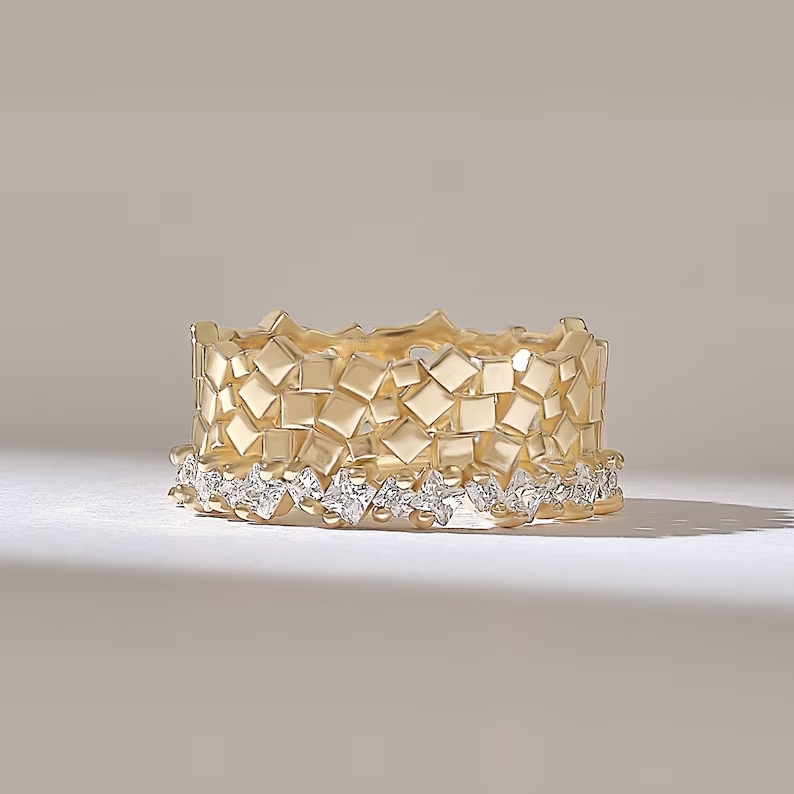 Solid Gold Cluster Diamond Squares Ring