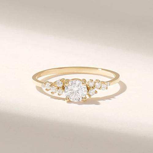 Solid Gold 0.50ctw Cluster Solitaire Diamond Engagement Ring