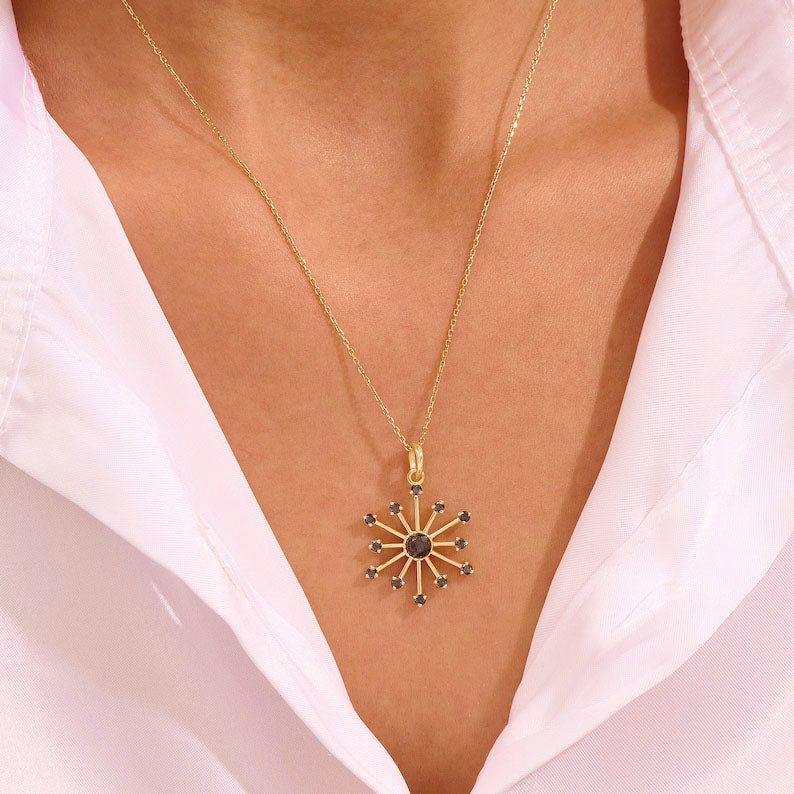 Solid Gold Black Diamond Starburst Necklace