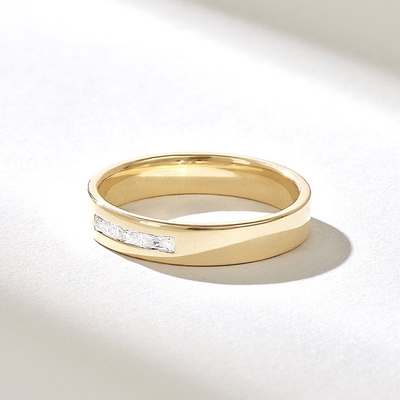 Solid Gold Trio Baguette Diamond Wedding Band