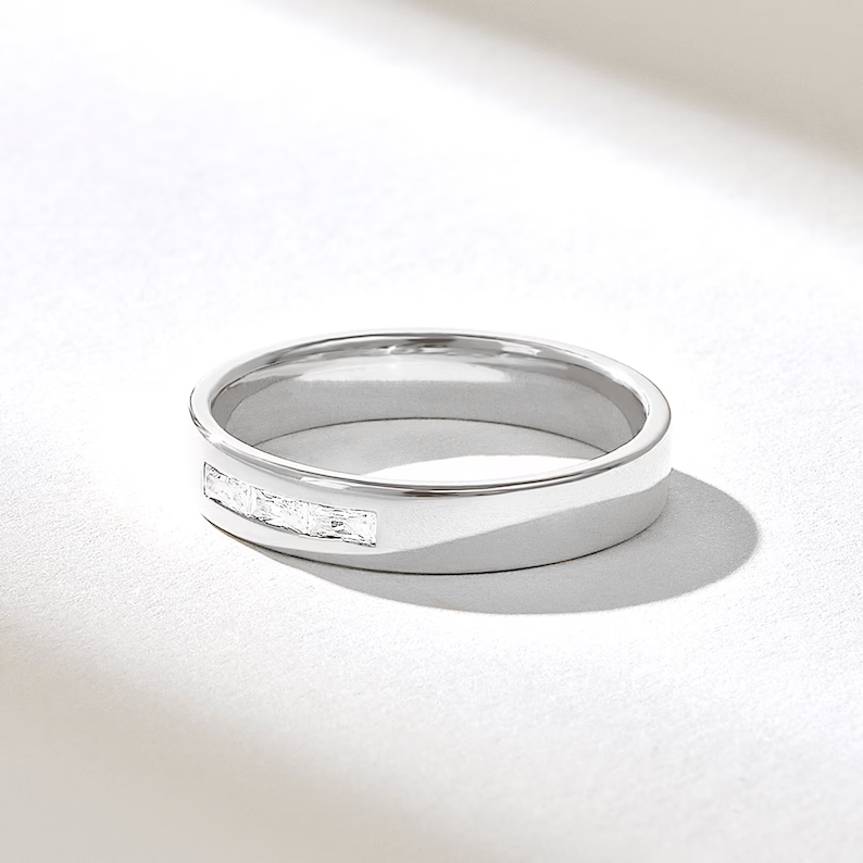 Solid Gold Trio Baguette Diamond Wedding Band