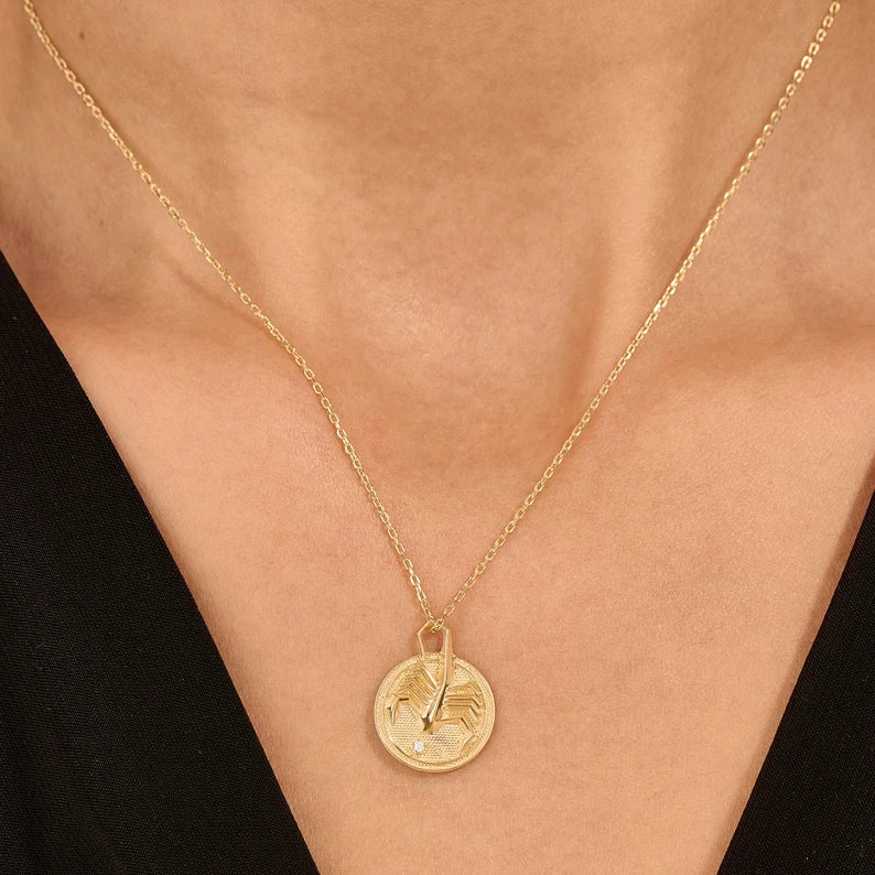 Solid Gold Scorpion Pendant Necklace