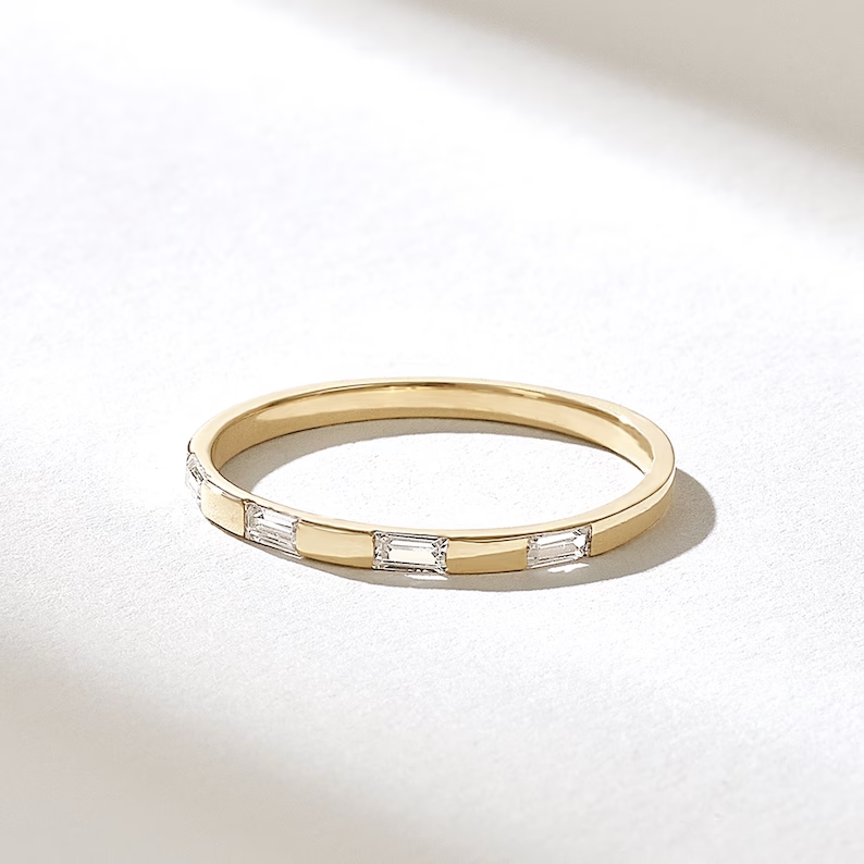 Solid Gold Half Eternity Baguette Wedding Band