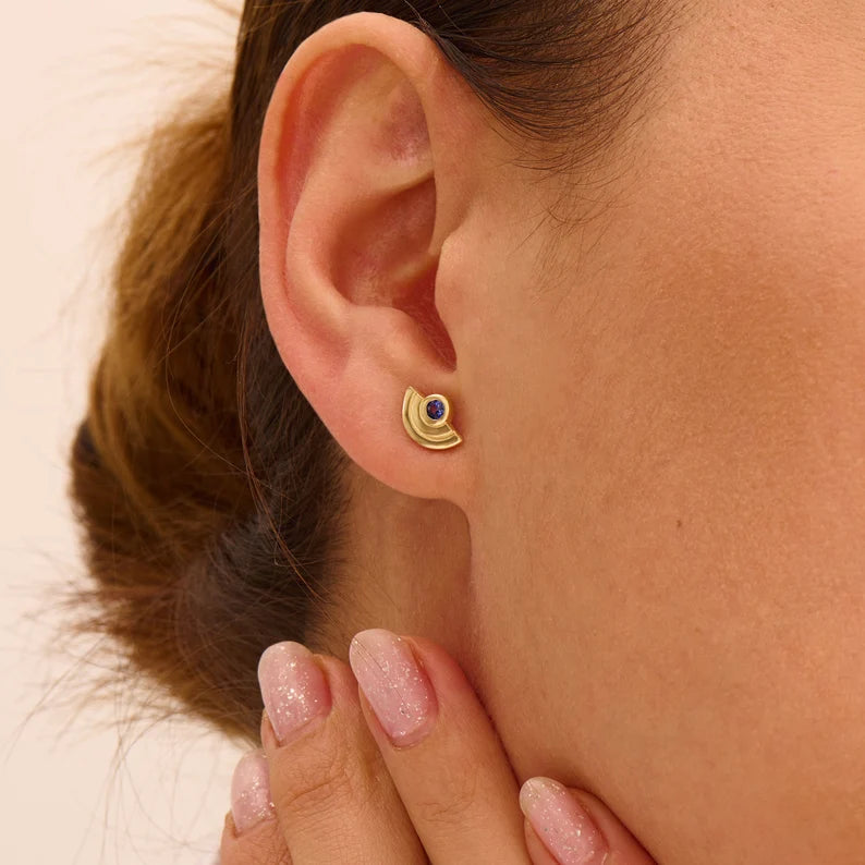 Solid Gold Tiny Sapphire Earrings: September Birthstone Jewelry for Women