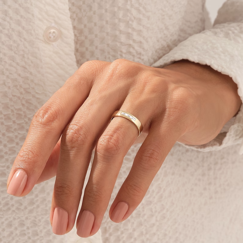 Solid Gold Trio Baguette Diamond Wedding Band