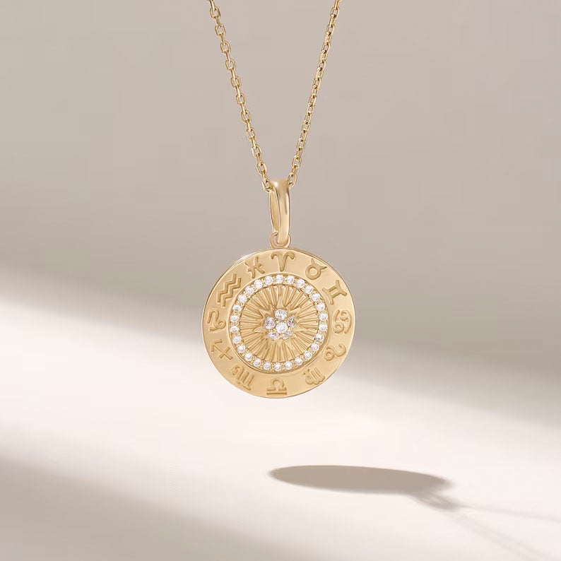 Solid Gold Diamond Horoscope Pendant Necklace