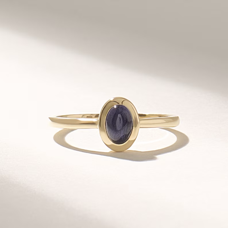 Solid Gold Bezel Iolite Solitaire Ring
