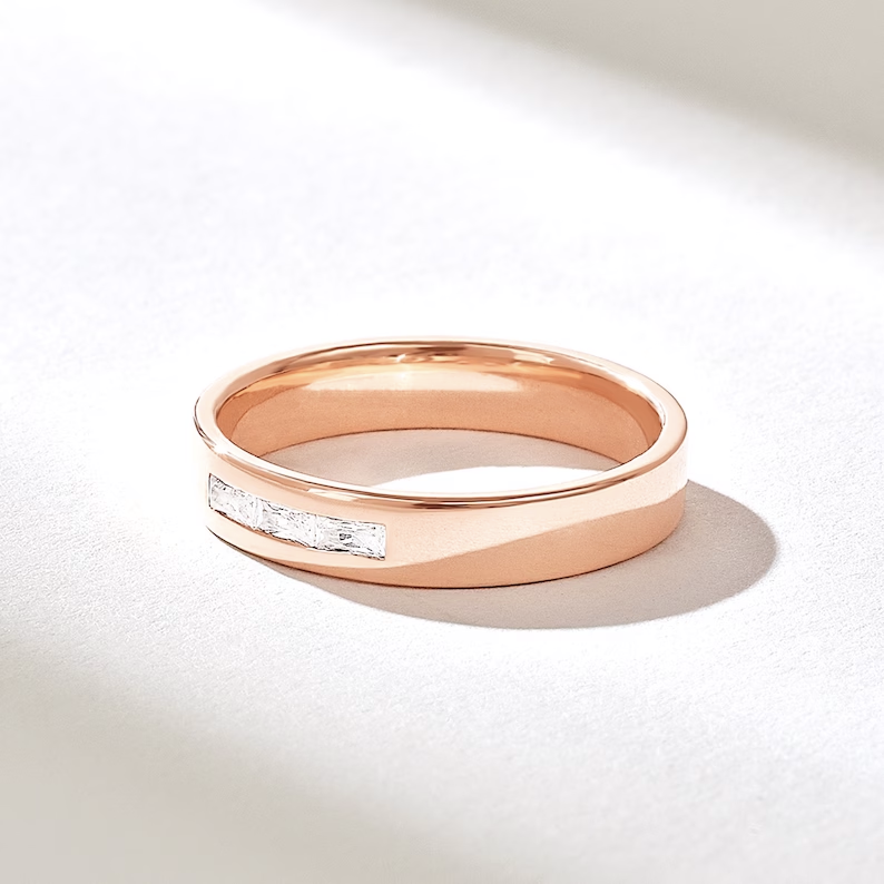 Solid Gold Trio Baguette Diamond Wedding Band