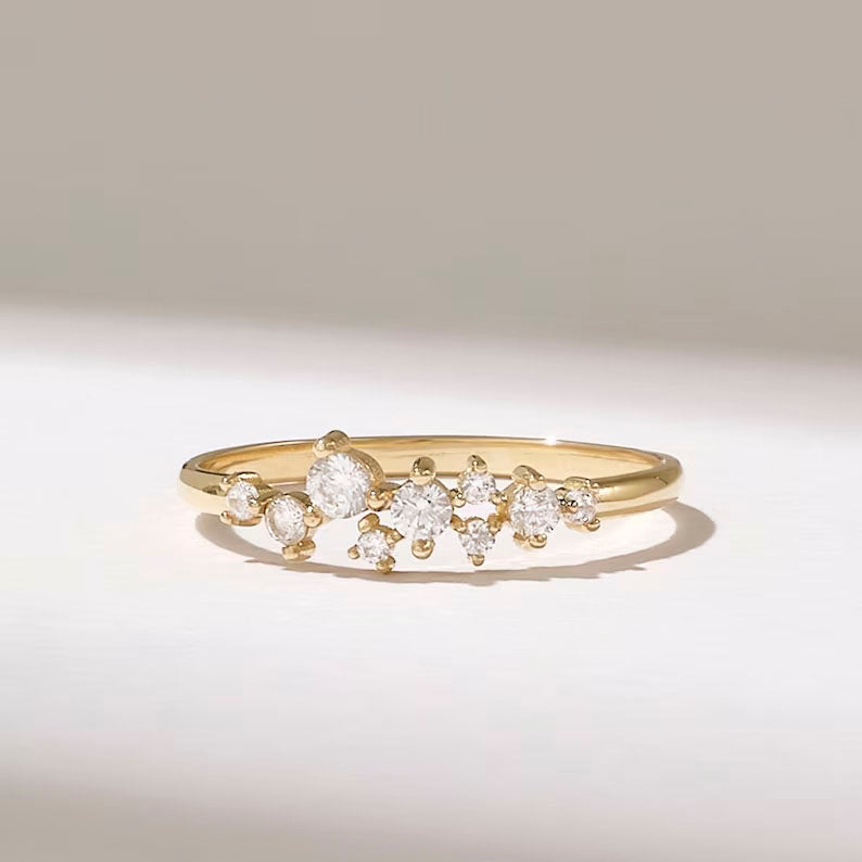 Solid Gold Diamond Cluster Wedding Ring