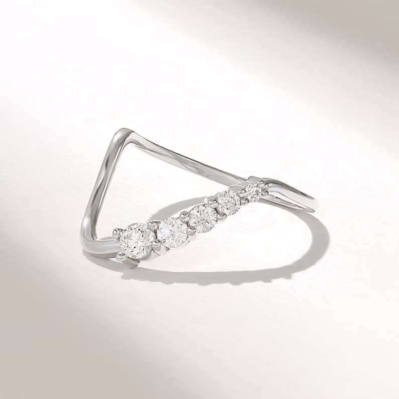 18K Solid Gold Diamond Wave Stacking Ring - Style A