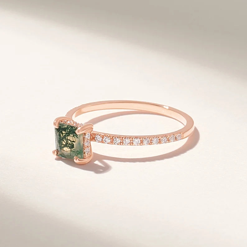 Solid Gold Moss Agate Solitaire Ring