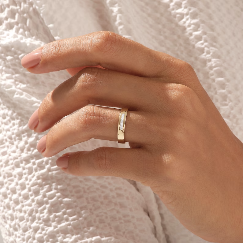 Solid Gold Trio Baguette Diamond Wedding Band