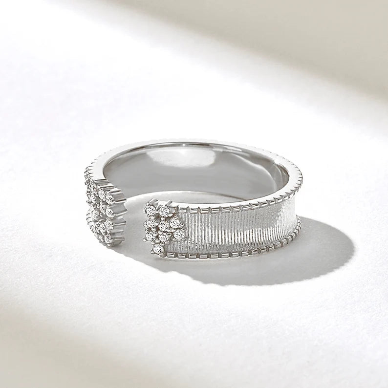 18K Solid Gold Diamond Anniversary Cuff Open Wedding Band