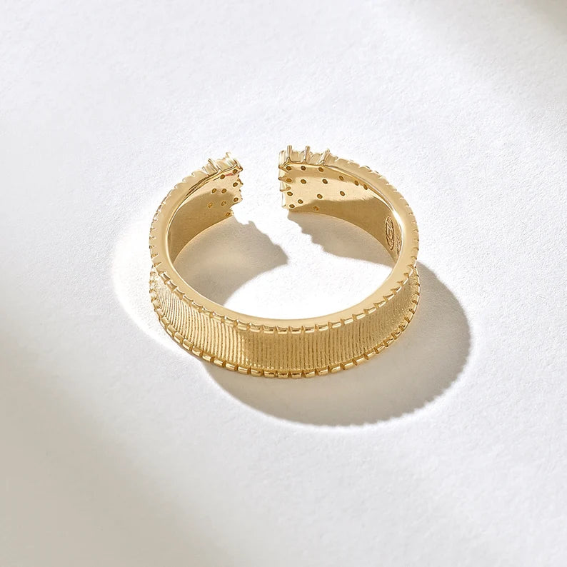 18K Solid Gold Diamond Contemporary Cuff Open Wedding Band