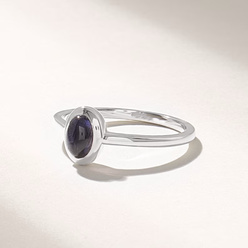 Solid Gold Bezel Iolite Solitaire Ring