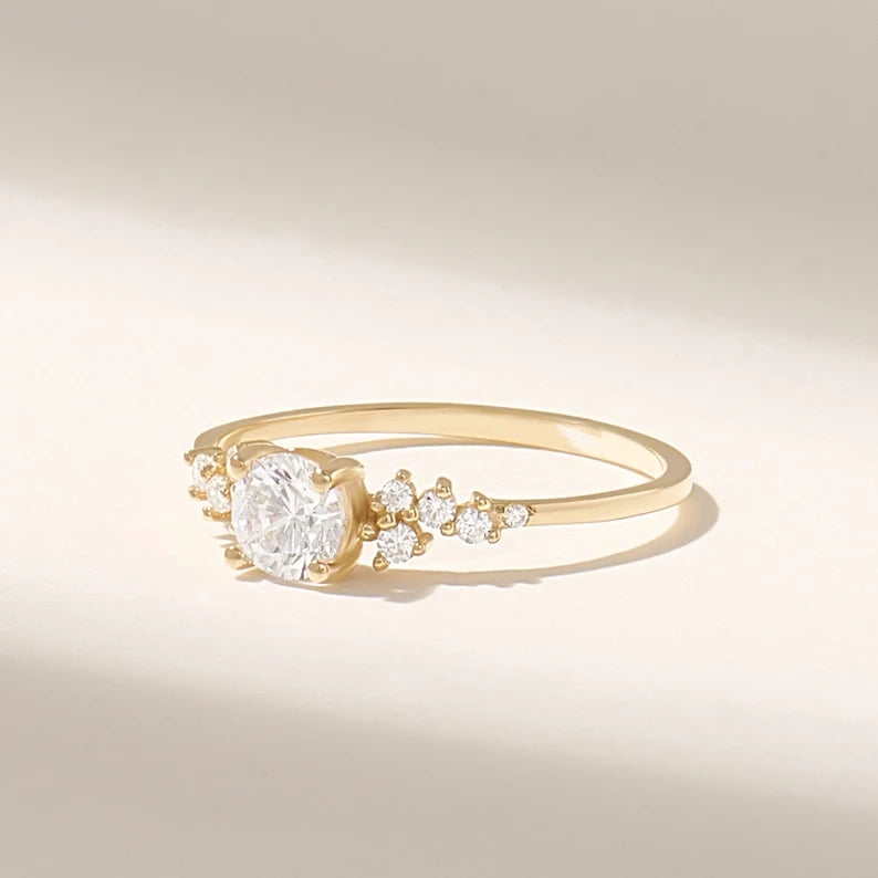 Solid Gold 0.50ctw Cluster Solitaire Diamond Engagement Ring